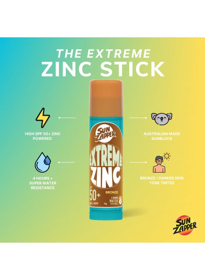 Sun Zapper Bronze Extreme Zinc Mineral Sunscreen Stick SPF 50 UVAUVB Protection BronzeDarker Skin Tone Made in Australia - Image 4
