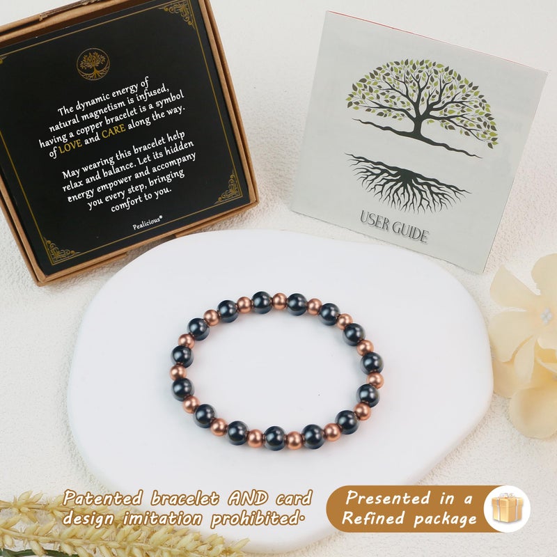 PEALICIOUS Copper Bracelets for Women Magnetic Bracelet as Birthday Gifts for Women, Dainty Copper Jewelry with 3800 Gauss Magnets, Stretch Hematite Bead Braclets Pulseras Para Mujer - Image 3