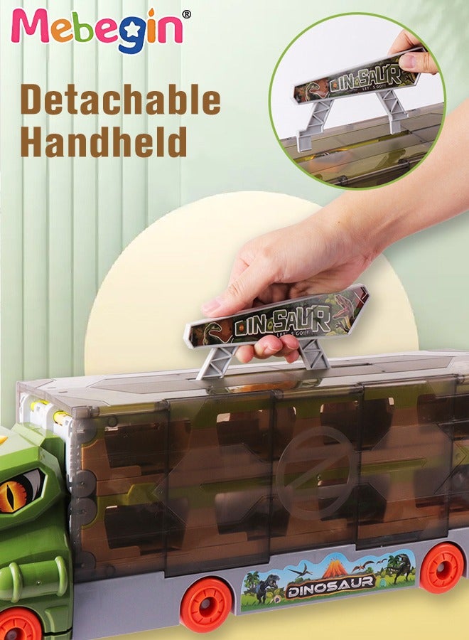 ميبيجين ألعاب الشاحنات الحاملة، عربة تخزين الديناصورات ذات المسار القابل للطي، عربة تخزين متعددة الوظائف قابلة للطي مع 6 سيارات منزلقة وملحقات غنية، عربة ديناصور ذات مسار قابل للطي، هدية مثالية للأطفال من عمر 3 سنوات فأكثر - Image 5