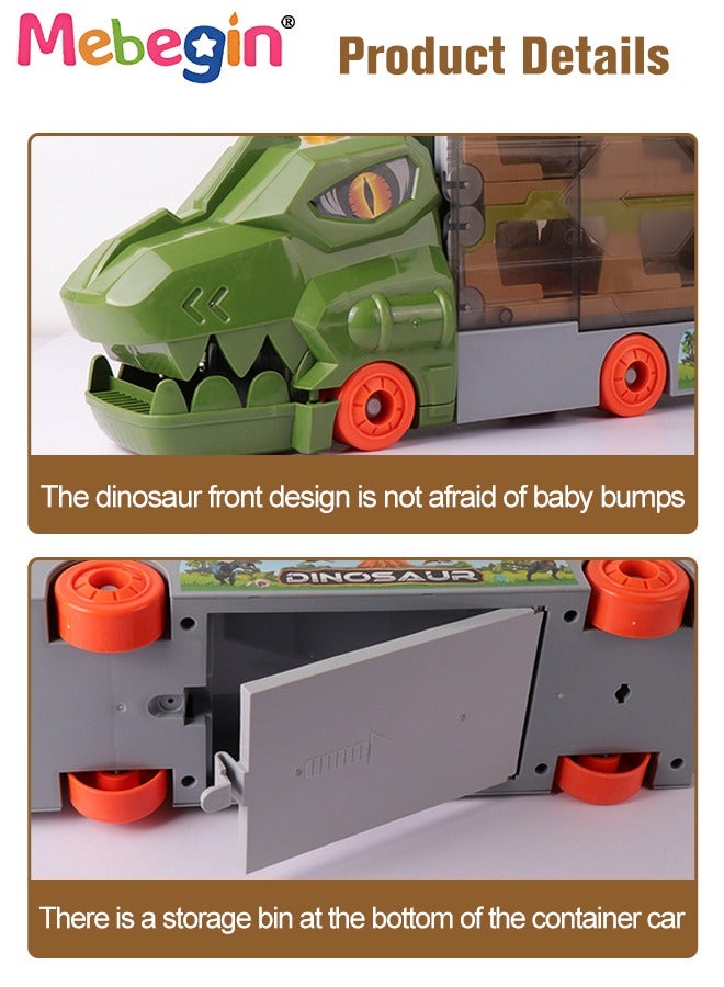 ميبيجين ألعاب الشاحنات الحاملة، عربة تخزين الديناصورات ذات المسار القابل للطي، عربة تخزين متعددة الوظائف قابلة للطي مع 6 سيارات منزلقة وملحقات غنية، عربة ديناصور ذات مسار قابل للطي، هدية مثالية للأطفال من عمر 3 سنوات فأكثر - Image 4