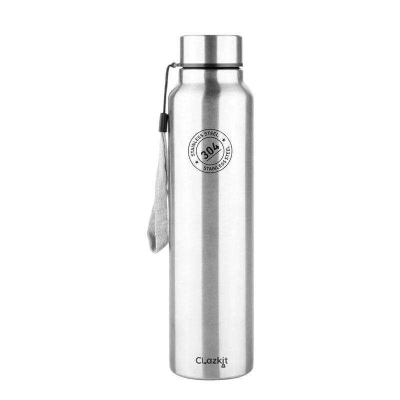 Clazkit Stainless Steel Water Bottle, 1000 ml - Single-Walled, Spill-Proof, Food Grade Steel | Fridge, Office, School, Travel, Gym, Car - Set of 3 (Silver) - Image 2