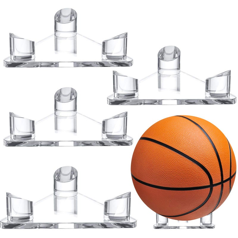Sumind 4 Pieces Acrylic Ball Stand Holder Clear Sports Ball Storage Display Stand for Footballs Basketballs Volleyballs Soccer Bowling Ball Display - Image 1