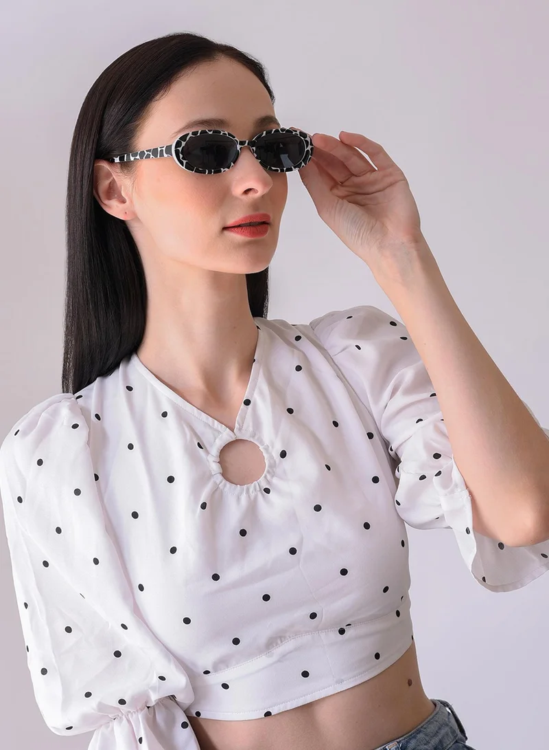 Haute Sauce Black Lens White Oval Sunglasses