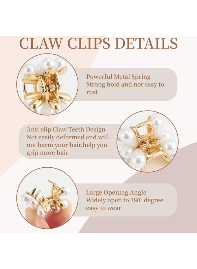 SUNSAR Small Crystal Hair Claw Clips for Women Girl, Multicolor Mini Pearl Flower Claw Design, Sweet Daisy Artificial Bangs Decorative Hair Accessories - Image 3