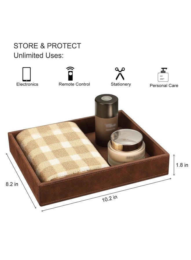 SITHON Valet Tray, PU Leather Desk Organizer Catchall Bedside Vanity Tray Nightstand Caddy Coin Box Key Jewelry Storage Organizer, Brown - Image 3