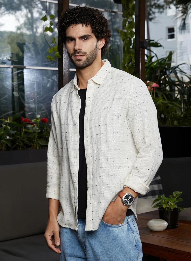 Campus Sutra  Men's Off-White Ditsy Grid Shirt for Men | Best Price UAE