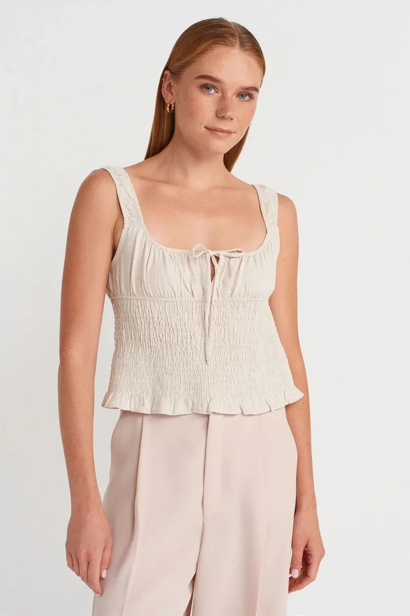 DILVIN Fitted Crop Sleeveless Tie-Front Blouse