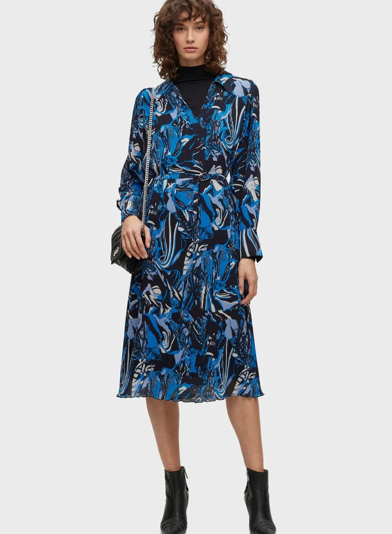 BOSS Floral Print Belted Dress