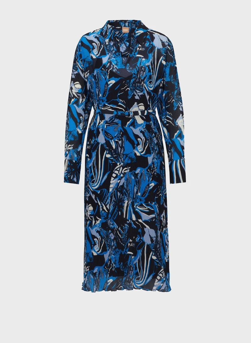 BOSS Floral Print Belted Dress