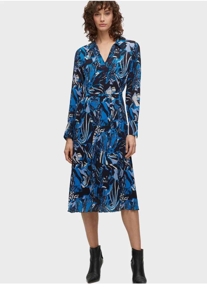 BOSS Floral Print Belted Dress