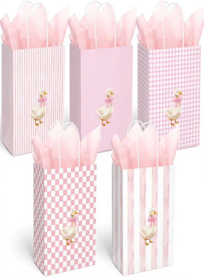 Engrowtic 25 Pcs Pink Silly Goose Bags with Handles Goose Themed Gift Goodie Kraft Paper Bags Coquette Party Favors for Wedding Birthday Bridal Shower Baby Shower Supplies - Image 1