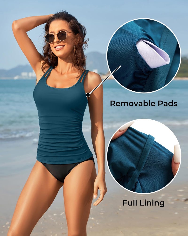 Talisea Women Tankini Swim Top Only - Tummy Control Swimsuit Bathing Suit Top Teal - Image 5