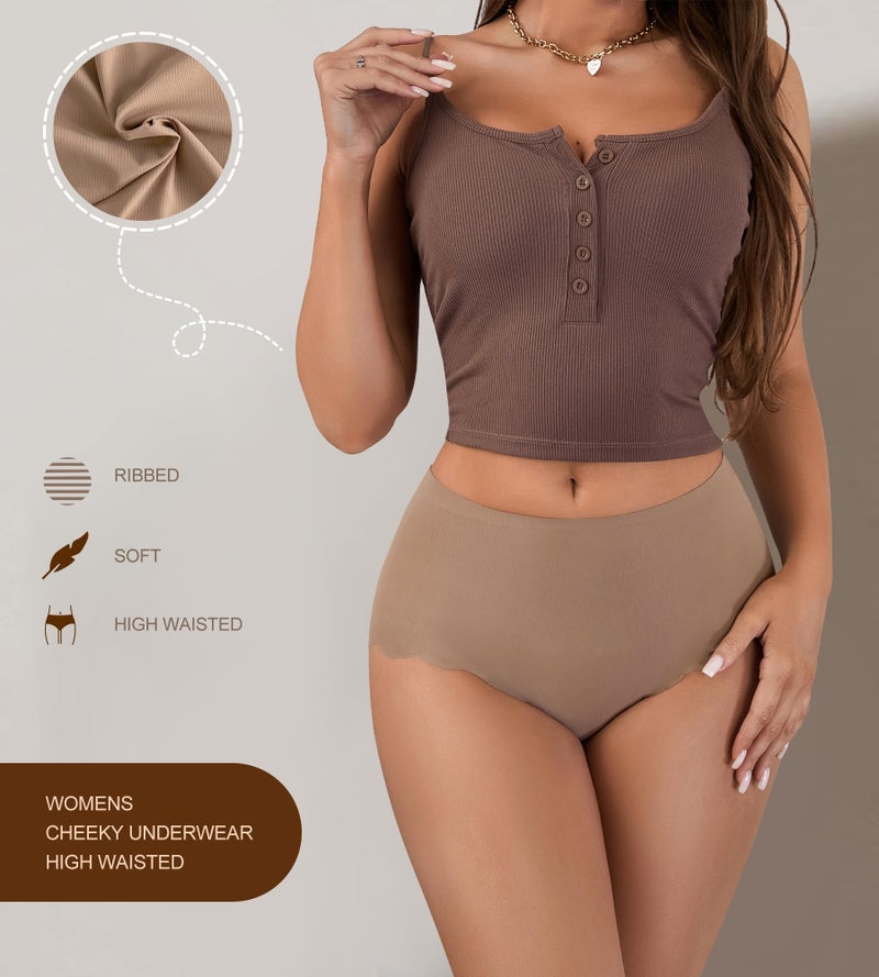 SHARICCA Seamless High Waisted Underwear for Women Cheeky Underwear Wave Edge No Show Bikini Panties Ribbed Panties Pack,5P01,XL - Image 2