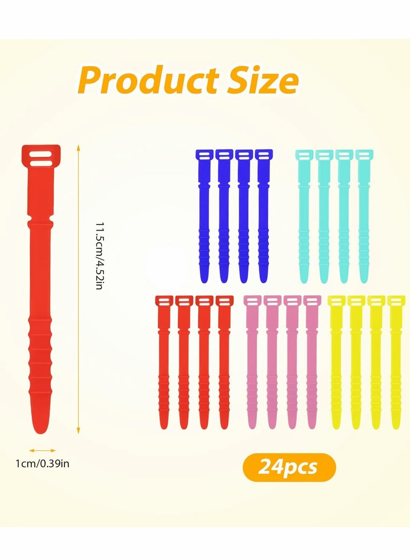 KASTWAVE Cord Organizers, 4.5 Inch Reusable Wire Ties Cord Organizer Straps Elastic Silicone Cord Organizer Cable Straps for Cords Phone Charging Cable Wire Labels Headphones 20pcs  (5 Colors)  - Image 2