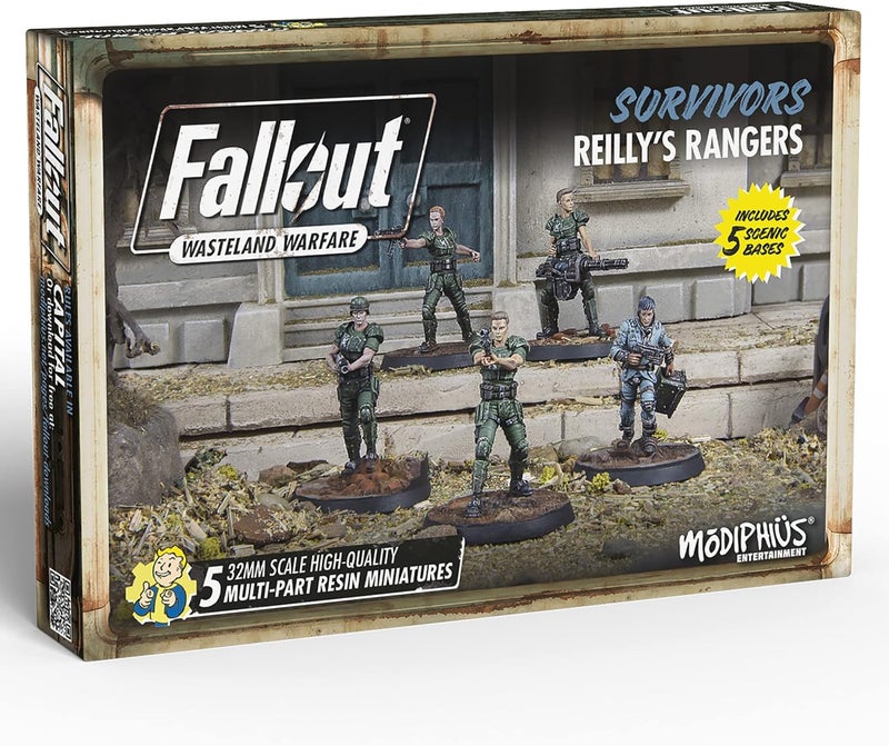 Modiphius Fallout Wasteland Warfare: Survivors: Reilly's Rangers - 5 Miniatures, 32mm Unpainted Resin Figures, Capital Wave RPG - Image 1