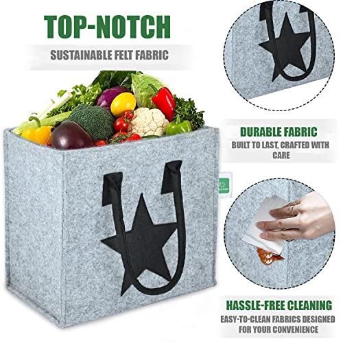 GREENSHEEP Unisex Shopping Bag Foldable Clothbags With Handle Spacious Tote For Vegetables, Groceries And Other Accessories (Medium, Grey, 400 GSM) - Image 3