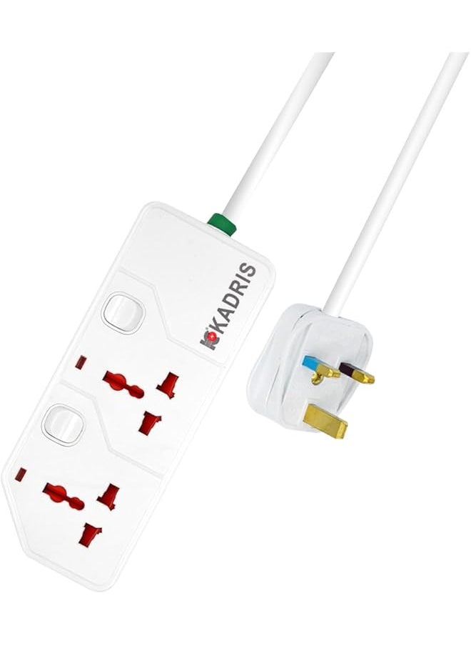 KADRIS Kadris KD1602S 2-Way Heavy Duty Extension Cord, 2 Meter Length, White  - Image 1