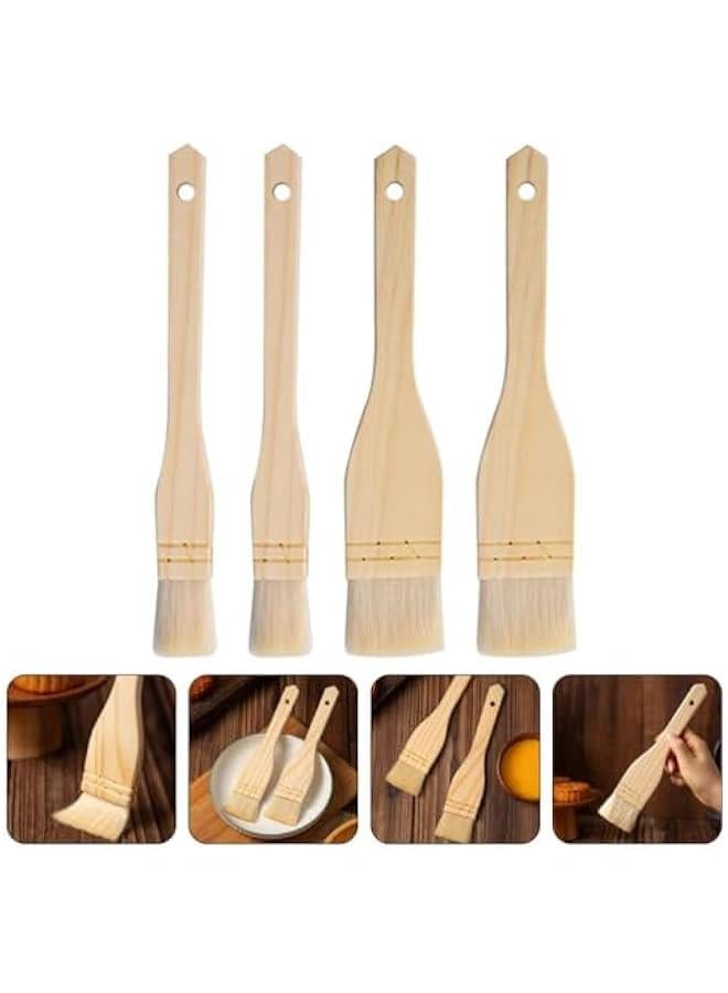 4pcs Oil Brush Wood Pastry Basting Brush Set Bbq with Long Wooden Handle For Baking Grilling Cooking and Spreading Oil er Sauce or Marinade Dishwasher Safe Basting Oil Brush - Image 1