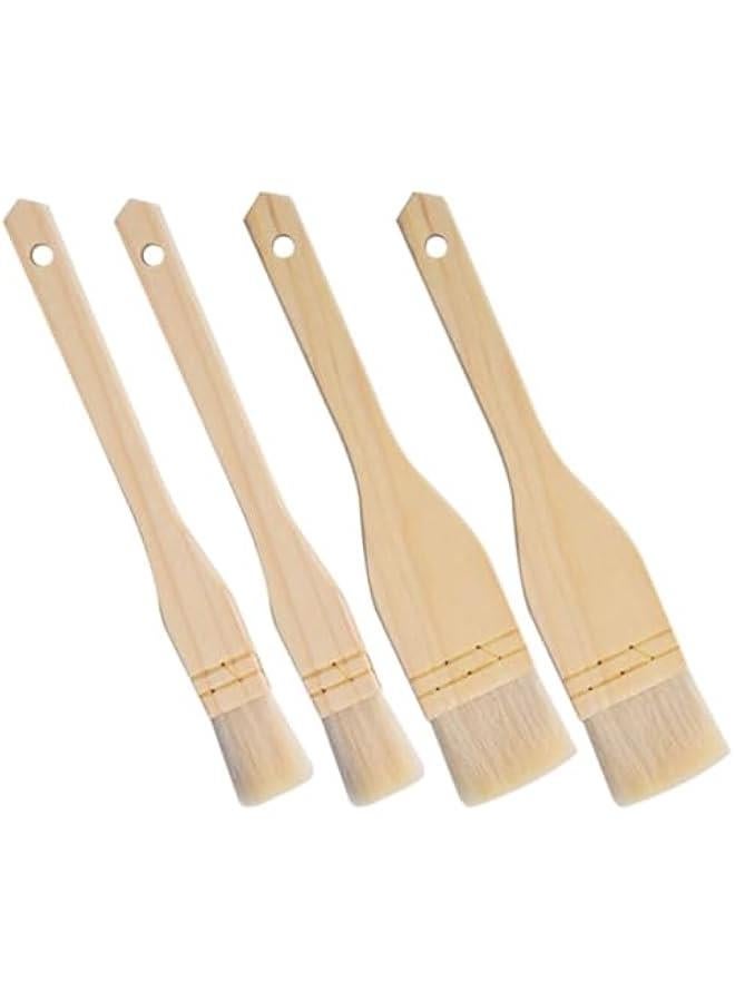 4pcs Oil Brush Wood Pastry Basting Brush Set Bbq with Long Wooden Handle For Baking Grilling Cooking and Spreading Oil er Sauce or Marinade Dishwasher Safe Basting Oil Brush - Image 2