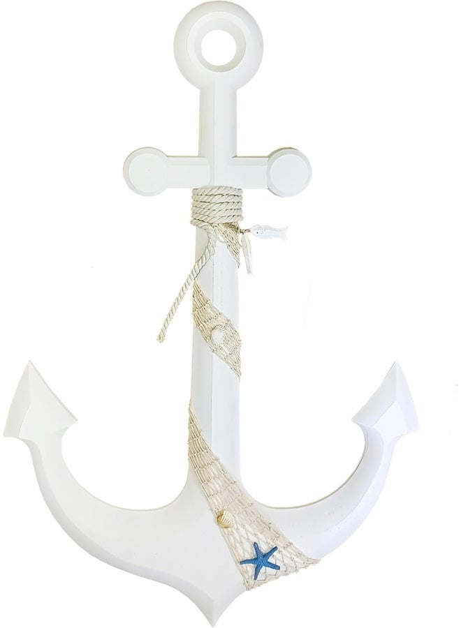 YINZUO YINZUO Nautical Anchor Wood Hanging Decoration Coastal Beach Decor Anchor Wall Decor (C)  - Image 1