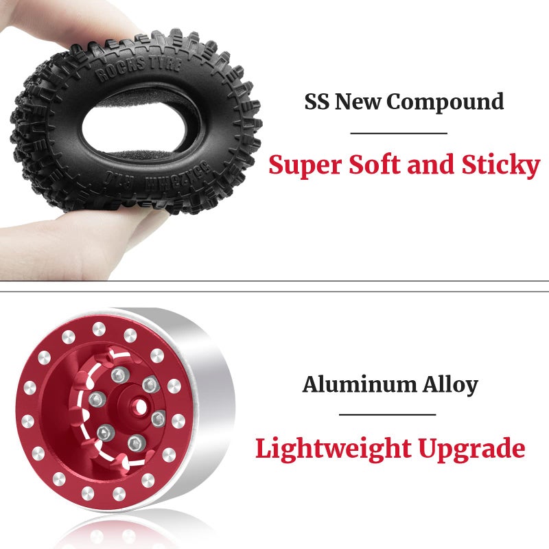 OGUNKE OGRC 1.0 Wheels Deep Dish Rims Negative Offset 7mm Wheels with New Compound 1.0 Tires for Axial SCX24 Gladiator Bronco C10 JLU Deadbolt RC Crawler Upgrades Parts (Red) - Image 4