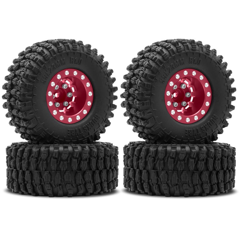 OGUNKE OGRC 1.0 Wheels Deep Dish Rims Negative Offset 7mm Wheels with New Compound 1.0 Tires for Axial SCX24 Gladiator Bronco C10 JLU Deadbolt RC Crawler Upgrades Parts (Red) - Image 1