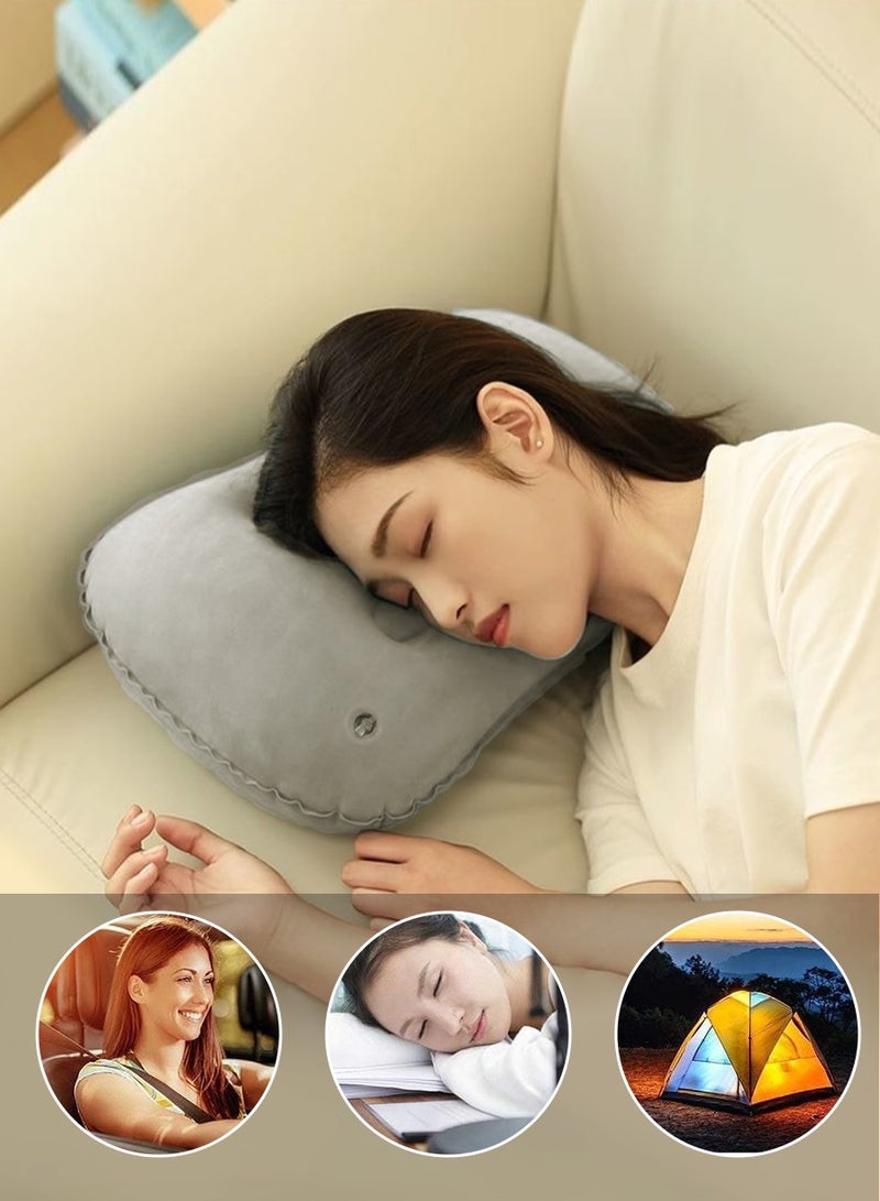BEIRUI وسادة رأس وخصر قابلة للنفخ، وسادة قابلة للطي ناعمة، وسادة سفر قابلة للنفخ مع مضخة مدمجة، وسادة دعم الرأس للنوم والراحة على الطائرات والقطارات والمكاتب والتخييم والسفر - Image 2