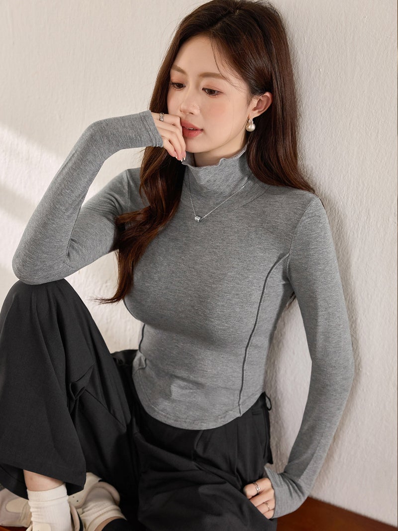 # Ingenuity Discrimination# Sanding High Neck Base Shirt Women'S Design Sense Line Spice Girls Long Sleeve T-Shirt Fall/Winter Inner Jacket - Image 4