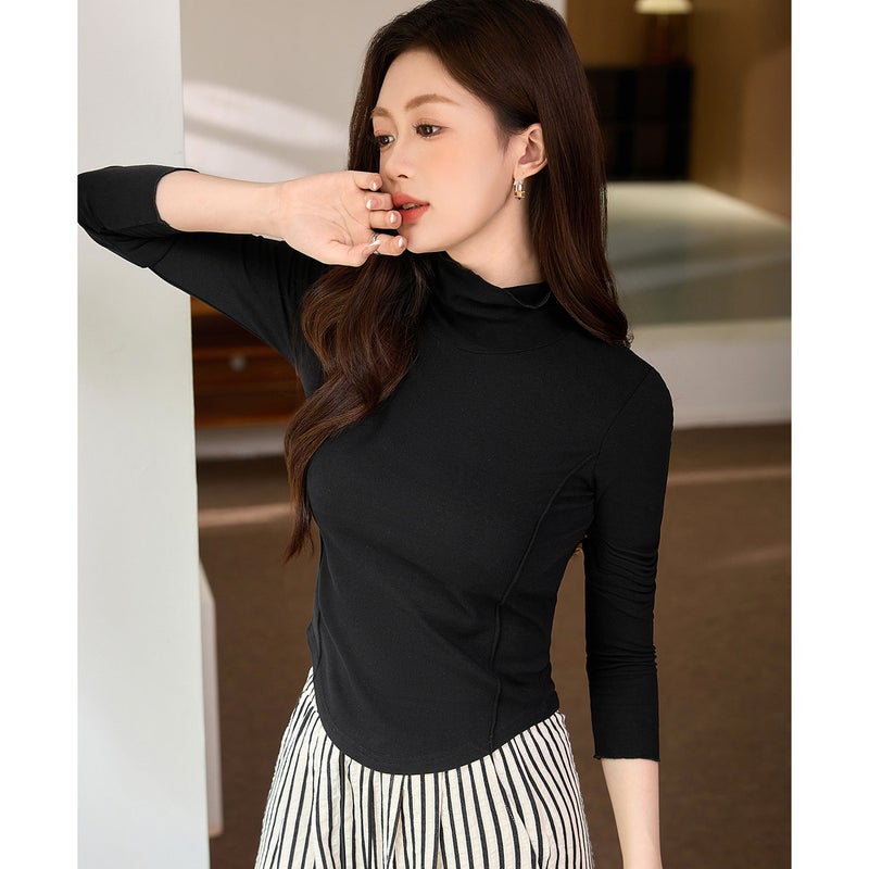 # Ingenuity Discrimination# Sanding High Neck Base Shirt Women'S Design Sense Line Spice Girls Long Sleeve T-Shirt Fall/Winter Inner Jacket - Image 1
