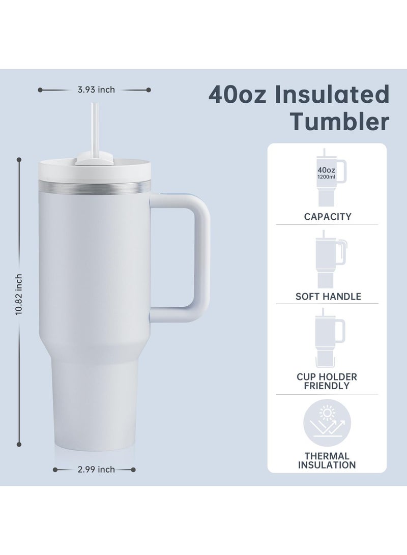 كوب قهوة للسفر من الفولاذ المقاوم للصدأ معزول بمقبض سعة 40 أونصة مع قش وغطاء وزجاجة مياه كبيرة للمشروبات الساخنة والباردة - Image 3