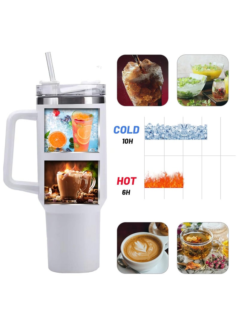 كوب قهوة للسفر من الفولاذ المقاوم للصدأ معزول بمقبض سعة 40 أونصة مع قش وغطاء وزجاجة مياه كبيرة للمشروبات الساخنة والباردة - Image 4