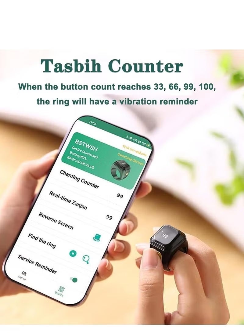 خاتم إلكتروني ذكي للتسبيح مصمم لتلبية احتياجات المسلمين للتذكير بالتسبيح وأوقات الصلاة. - Image 3