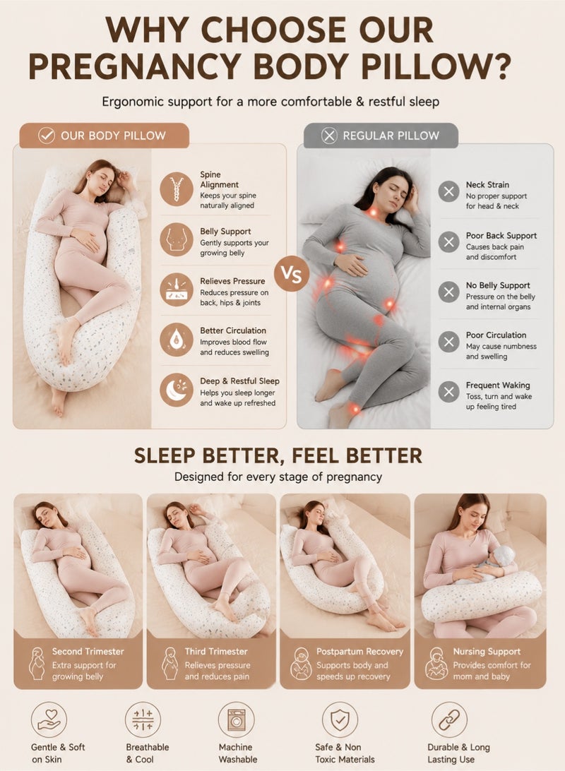 UNICORN Pregnancy Body Pillow for Sleeping – Full Body Maternity Pillow with Detachable & Adjustable Cover, U Shape Side Sleeper Support for Back, Belly, Hips and Legs – Soft Ergonomic Pregnancy Support Cushion - Image 4