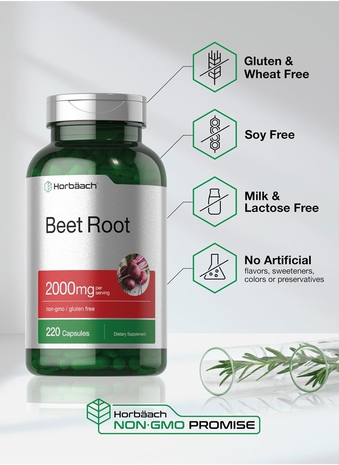 Horbaach - Beet Root Powder Capsules | 220 Pills | Herbal Extract | Non-GMO, Gluten Free Supplement - Image 1