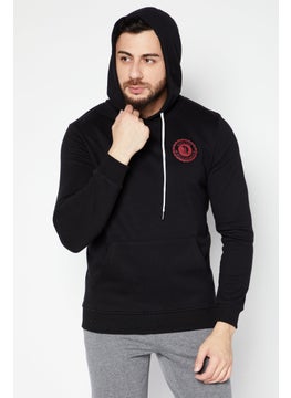 Men Hooded Long Sleeves Printed Sweatshirts, Black