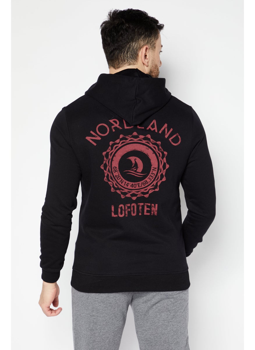 Nordland - Men Hooded Long Sleeves Printed Sweatshirts, Black - Image 1