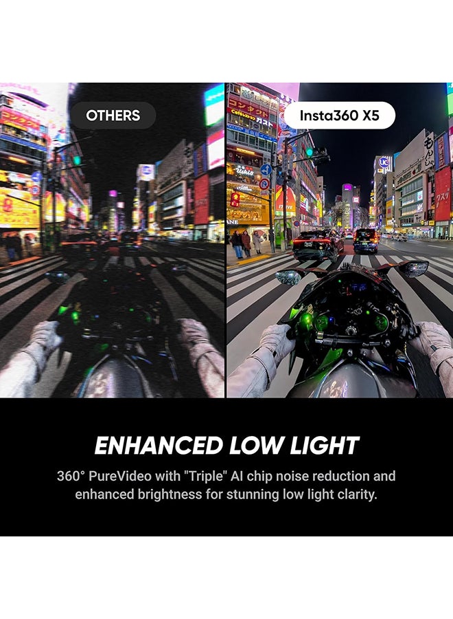 انستا 360 X5 - كاميرا أكشن 360° مقاومة للماء بدقة 8K، رائدة في الإضاءة المنخفضة، تأثير عصا السيلفي غير المرئية، عدسة متينة وقابلة للاستبدال، بطارية تدوم 3 ساعات، واقي ريح مدمج، تثبيت، تصميم ثلاثي شريحة الذكاء الاصطناعي. - Image 3