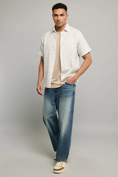 R&B Textured T-Shirt with Crew Neck and Short Sleeves