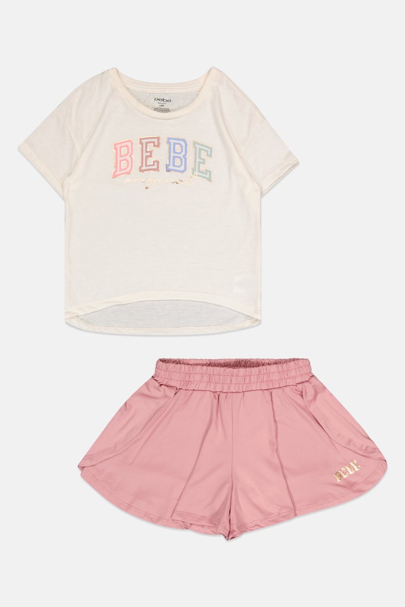 bebe Kids Girl 2 Pcs Outdoor T-Shirt And Skort Set, Multicolor - Image 3