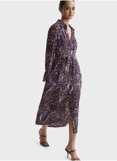 REISS Collar Detail Belted Mesh Dress  - Image 3
