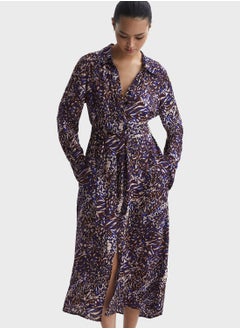 REISS Collar Detail Belted Mesh Dress  - Image 1