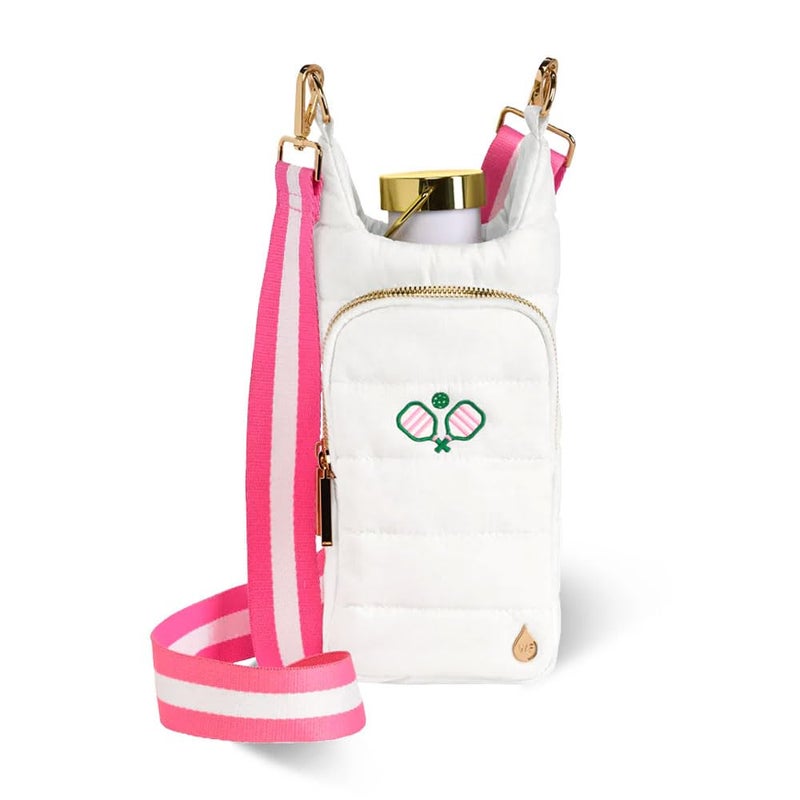 WanderFull Original HydroBag Fits Up to 32 oz Water Bottle Holder with Strap Gift for Women HandsFree Crossbody Water Bottle Carrier Bag with Phone Pocket White Pickleball Embroidery - Image 2