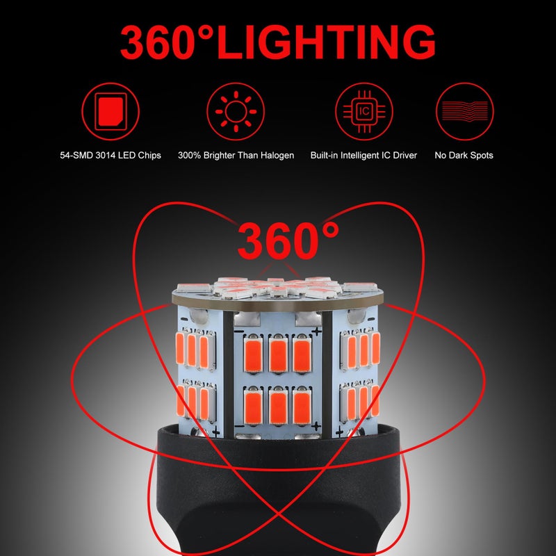 iFunyLED 4PCS 7443 LED Bulb Brake Tail Light 12V-24V Super Bright 7440 T20 LED Replacement Light Kit Set for Car Tail Brake Turn Signal Lights - Brilliant Red - Image 3