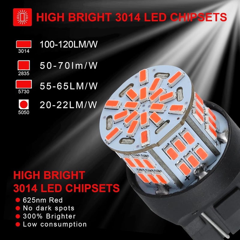 iFunyLED 4PCS 7443 LED Bulb Brake Tail Light 12V-24V Super Bright 7440 T20 LED Replacement Light Kit Set for Car Tail Brake Turn Signal Lights - Brilliant Red - Image 2