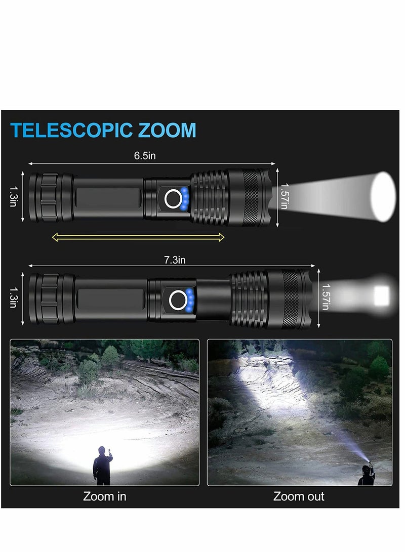 Flashlight Led USB Rechargeable 5000 lumens Torch Light XHP50, Super Bright 5 Modes Flashlights IP67 Waterproof Zoomable for Outdoor Camping Hiking Emergency - Image 3