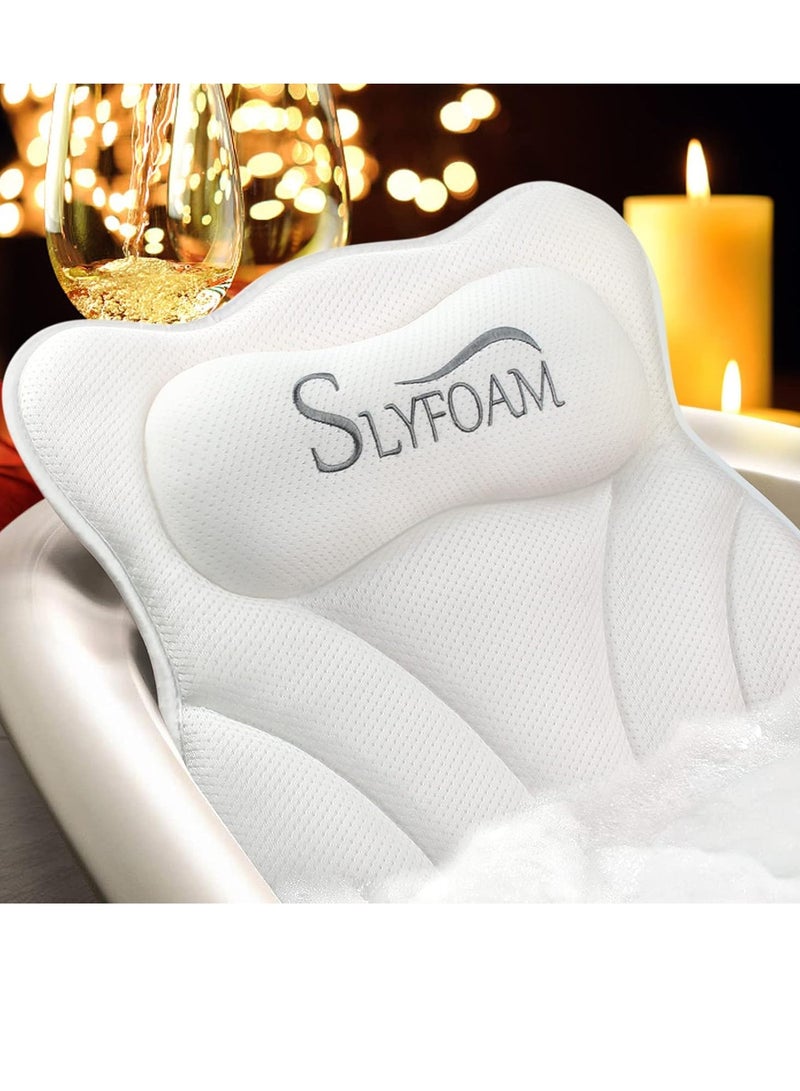 Slyfoam Bath Pillow for Tub Neck and Back Support Bathtub Pillow Essential Bath Accessory for Soaking, Jacuzzi or Spa Bathtub, Luxury Soft 4D Bath Tub Pillow with Strong Suction Cups for Body Relaxing - White  - Image 1