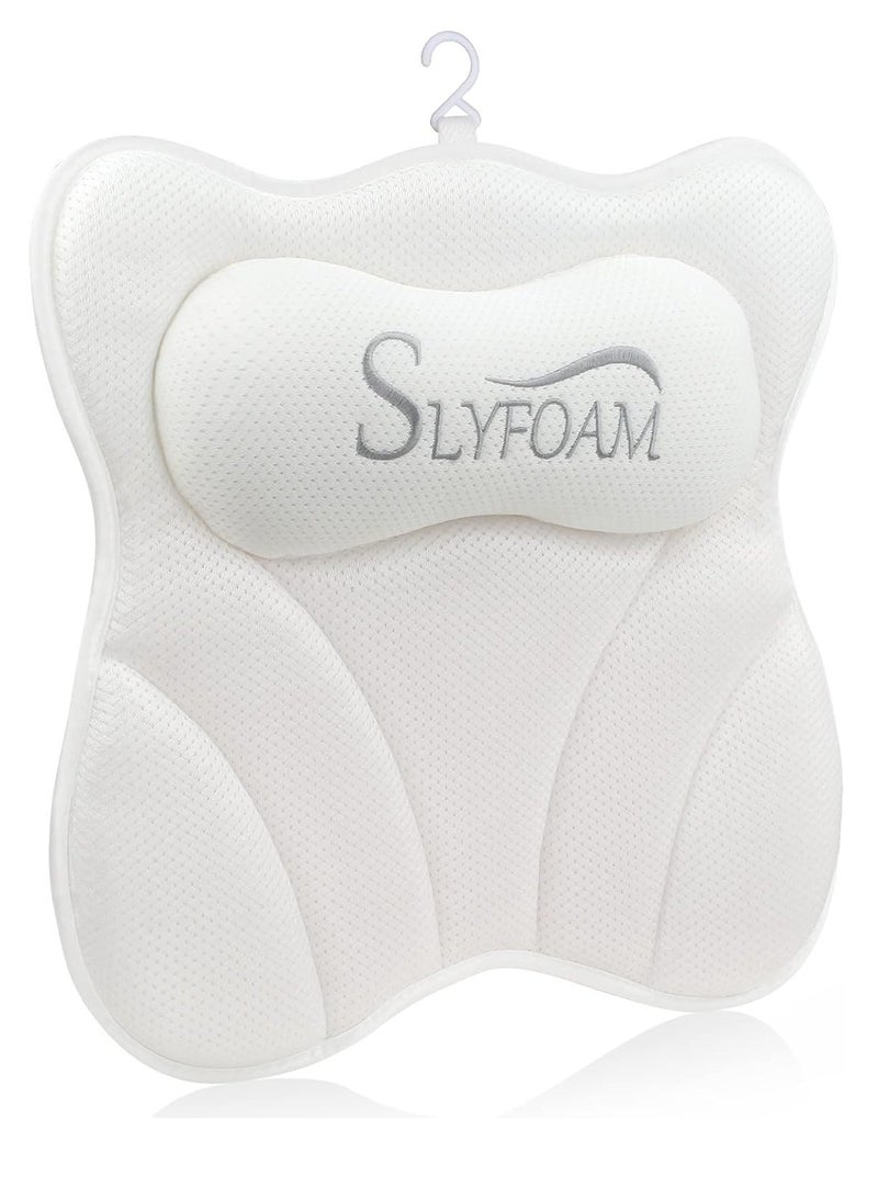 Slyfoam Bath Pillow for Tub Neck and Back Support Bathtub Pillow Essential Bath Accessory for Soaking, Jacuzzi or Spa Bathtub, Luxury Soft 4D Bath Tub Pillow with Strong Suction Cups for Body Relaxing - White  - Image 4