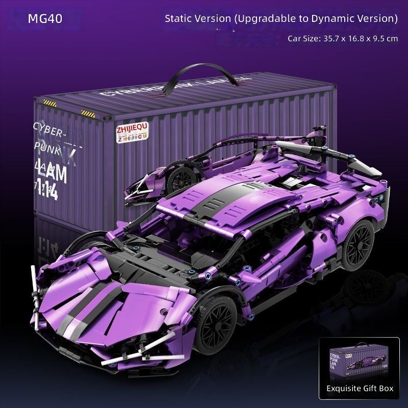 Lamborghini Electroplated Purple Sports Car 1:14 Remote Control Assembly Building Block Toy - Birthday Gift for Boys - Image 1