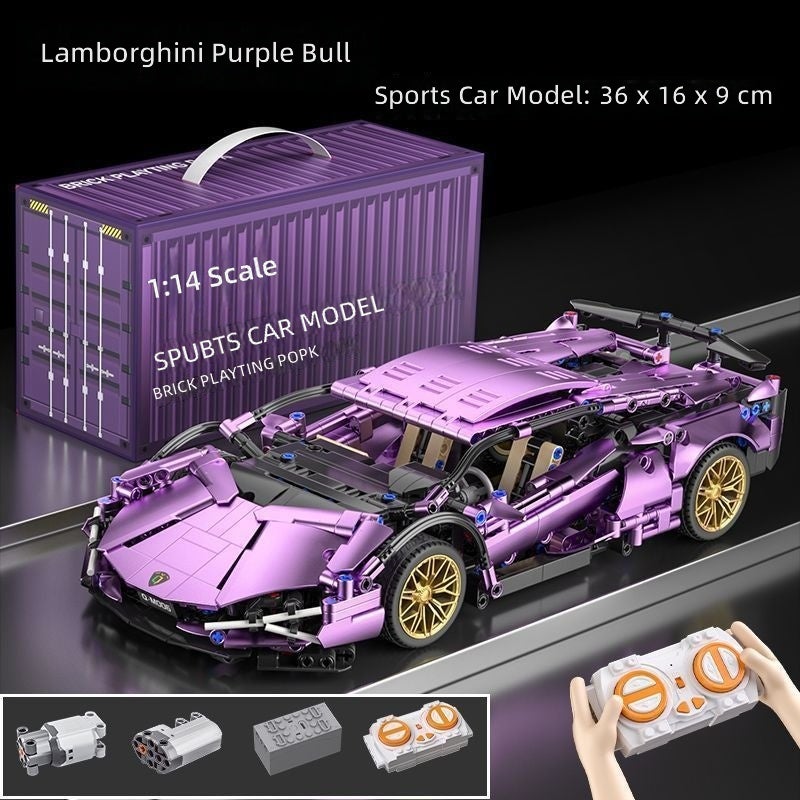 Lamborghini Electroplated Purple Sports Car 1:14 Remote Control Assembly Building Block Toy - Birthday Gift for Boys - Image 3