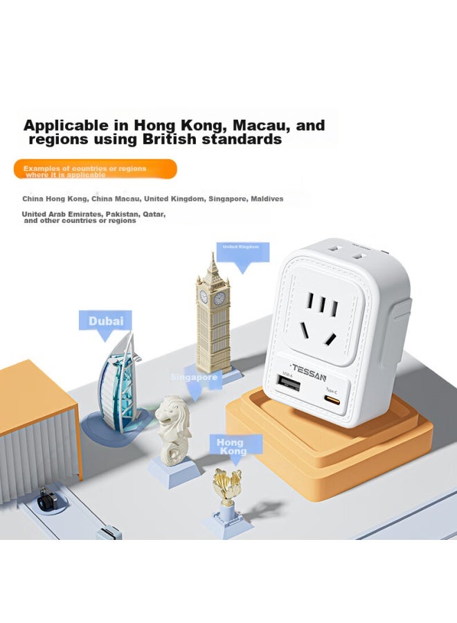 Tessan 20w Usb Uk Standard Adapter/travel Converter/hong Kong Adapter, Suitable For Uk Standard Regions - Image 2